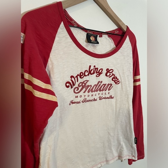 Genuine Indian Motorcycle Wrecking Crew Red/White Long Sleeve Size L Embroidered - Picture 3 of 12